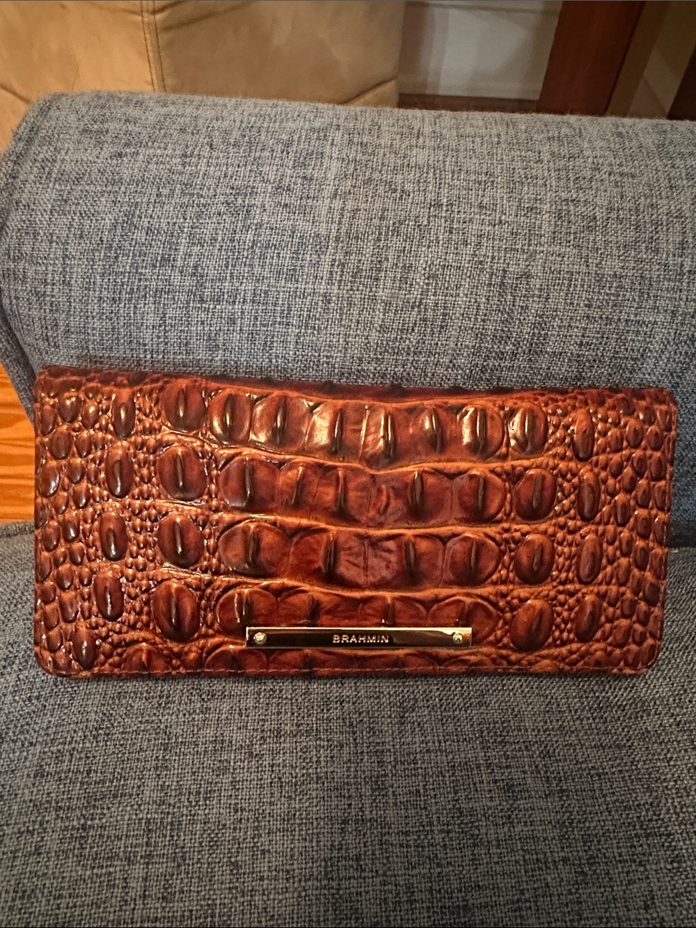 Brahmin Glossy Brown Croc-Embossed Leather Wallet